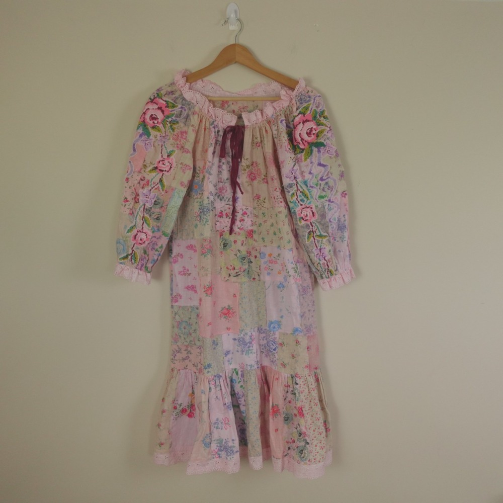 Handmade Dress Pink‎ Floral Patchwork Embroidered Nightgown